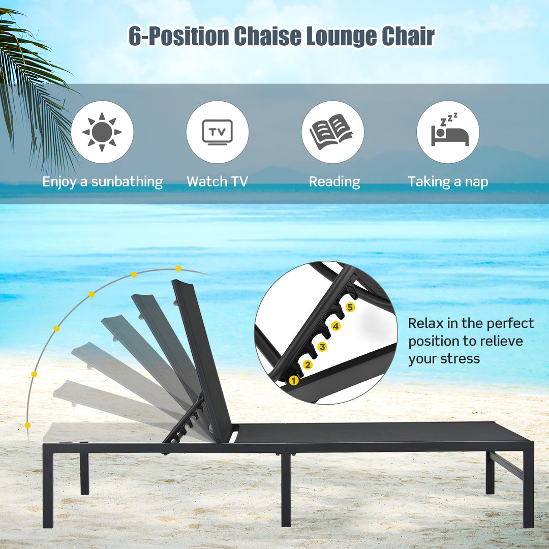 Outdoor Adjustable Chaise Lounge Chair with 5-Position Backrest-Black