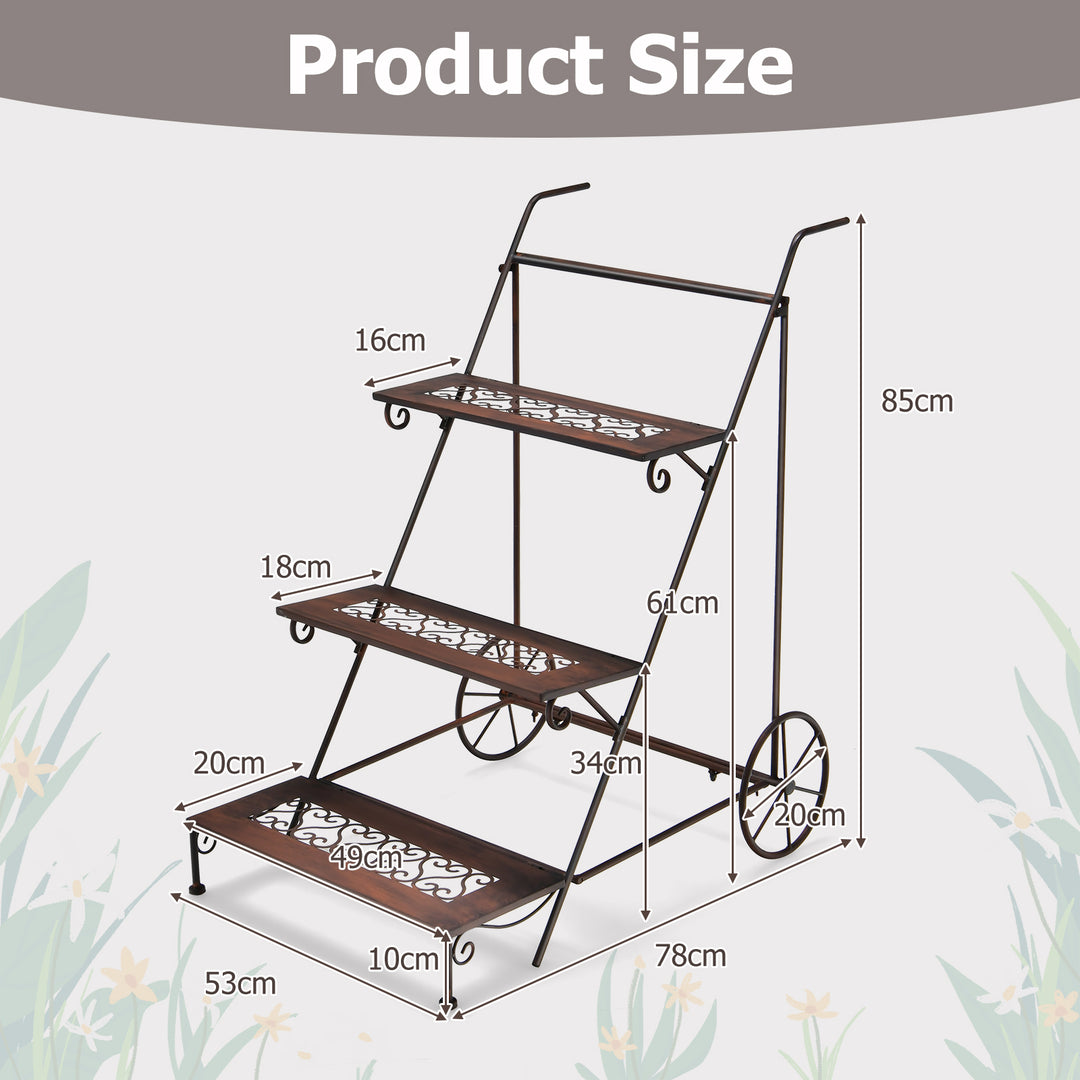 Ladder Shaped Metal Plant Stand with Wheels and Handle