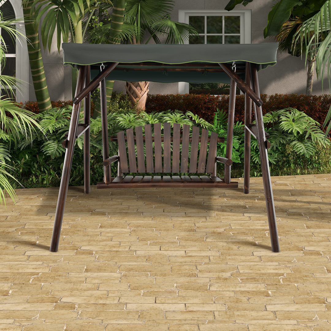 Wooden Garden Swing Chair with Adjustable Canopy and Side Trays