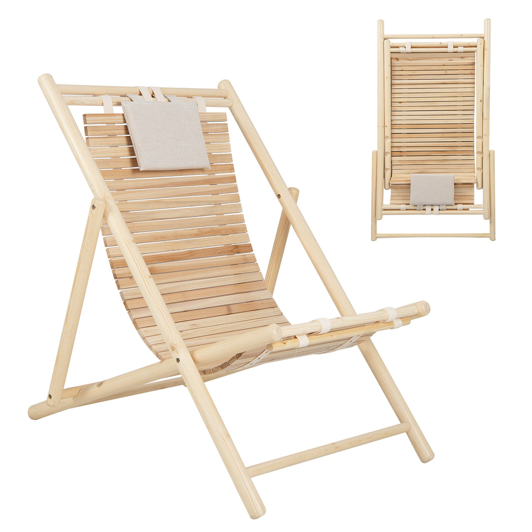 Lounger with 3 Adjustable Positions and Cushioned Headrest-Natural