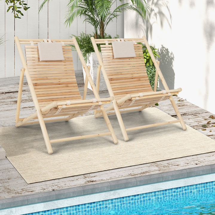 Lounger with 3 Adjustable Positions and Cushioned Headrest-Natural