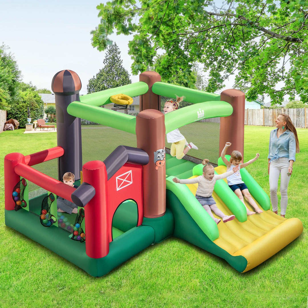 6-in-1 Inflatable Bounce House with Double Slides and 680W Blower