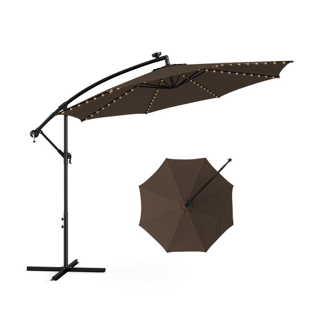 303 CM Solar-Powered Patio Offset Umbrella with 112 LED Lights-Brown