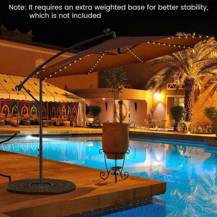 303 CM Solar-Powered Patio Offset Umbrella with 112 LED Lights-Brown