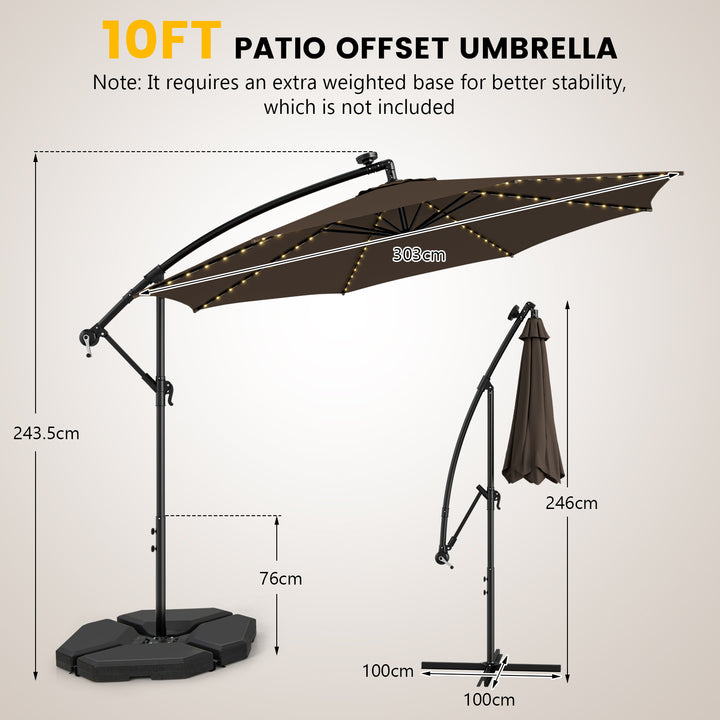 303 CM Solar-Powered Patio Offset Umbrella with 112 LED Lights-Brown