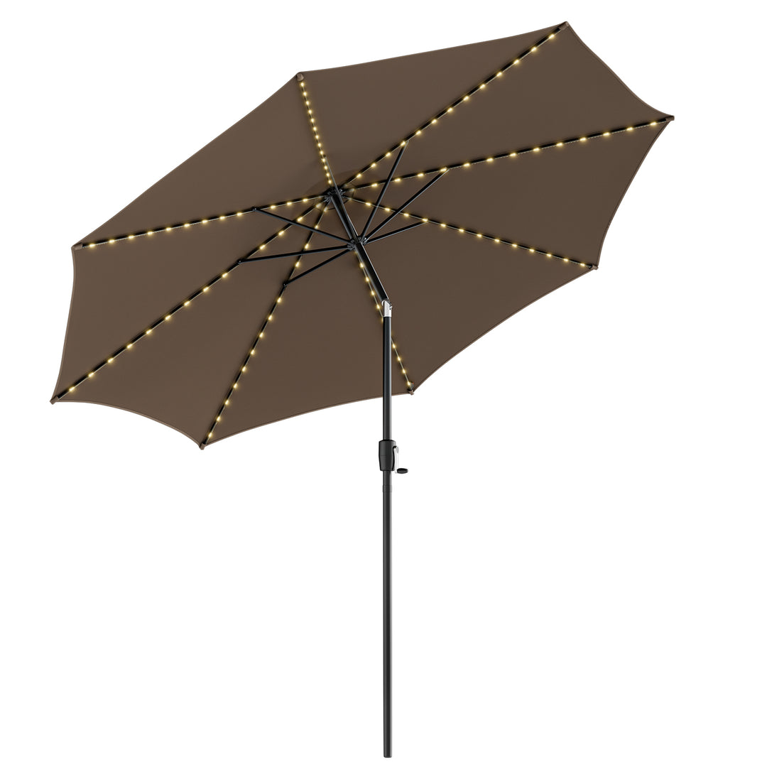 Umbrella with 112 Solar Powered LED Lights and Crank Handle- Tan