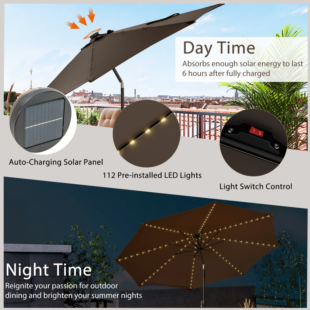 Umbrella with 112 Solar Powered LED Lights and Crank Handle- Tan