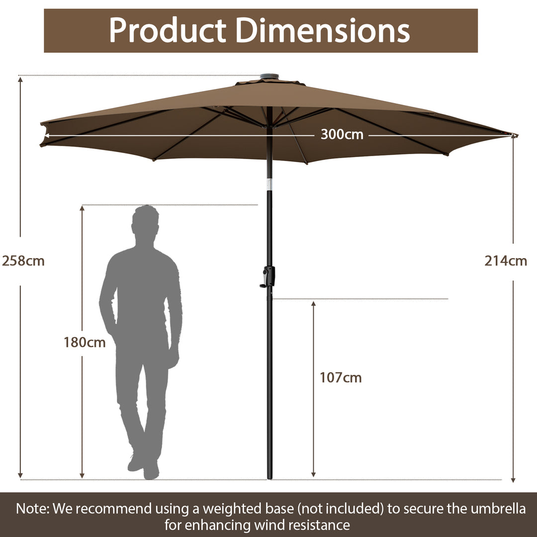 Umbrella with 112 Solar Powered LED Lights and Crank Handle- Tan