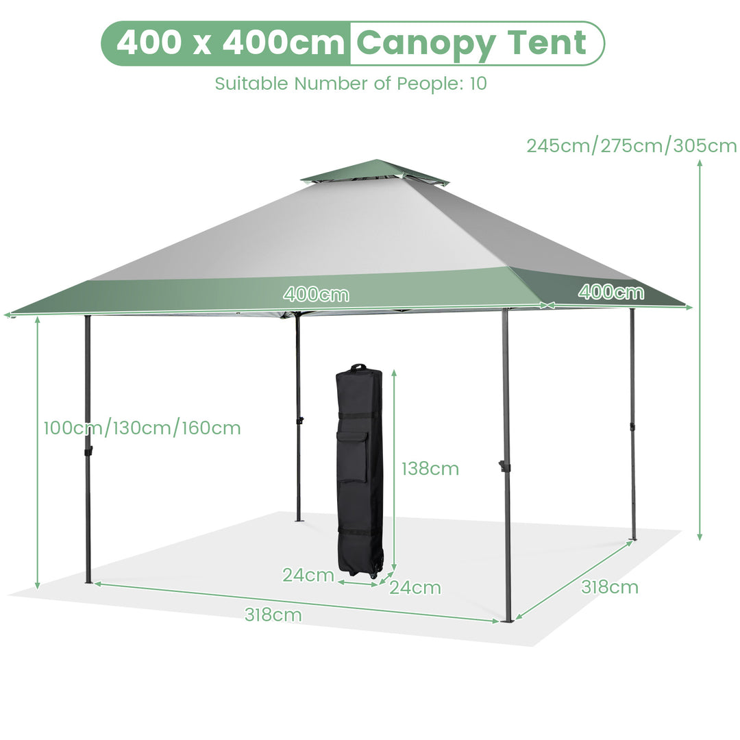 Pop Up Gazebo w/ 4 Reinforced Ribs and Widen Eaves-Green