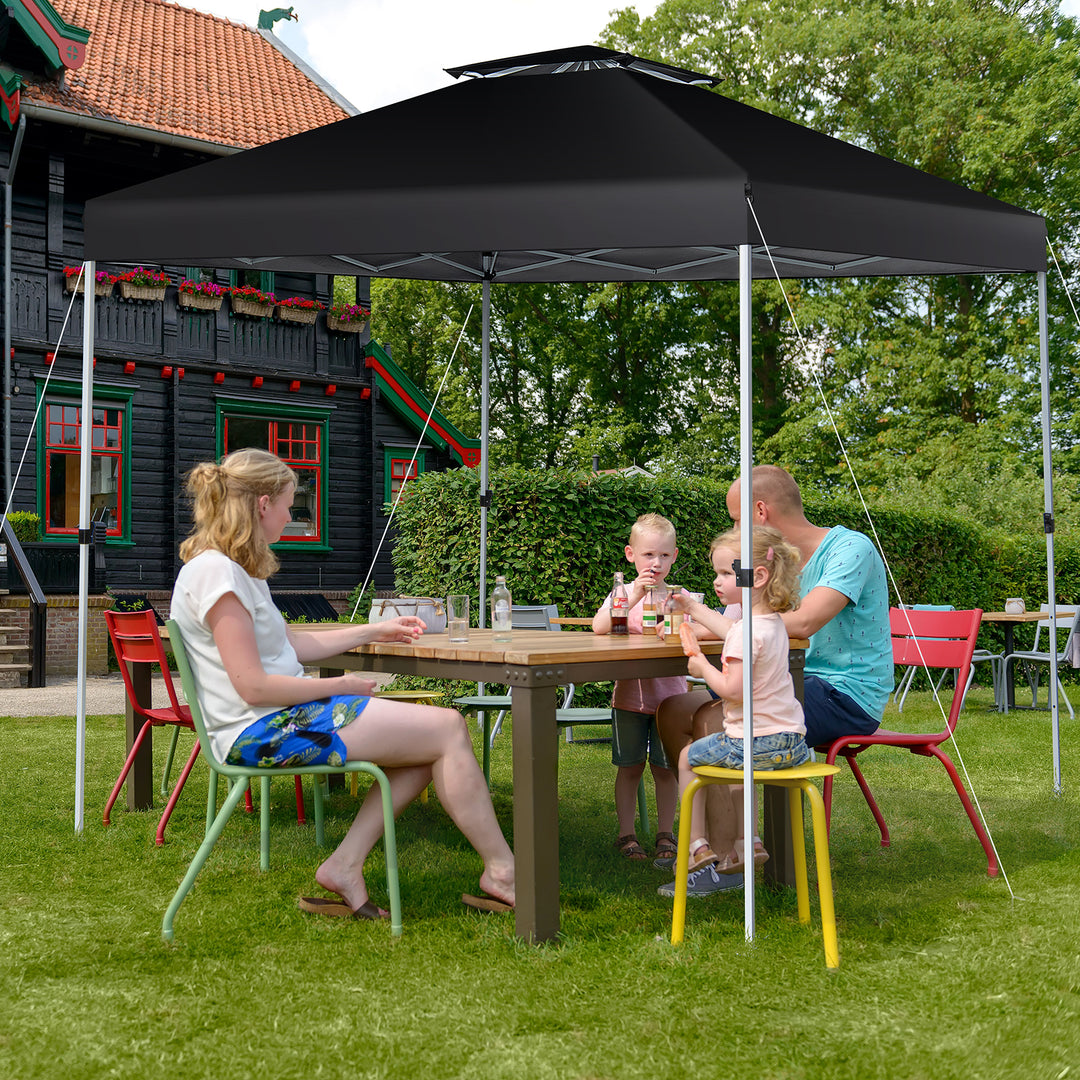 3m x 3m Pop Up Gazebo with Adjustable Height and Double Vented Roof-Black