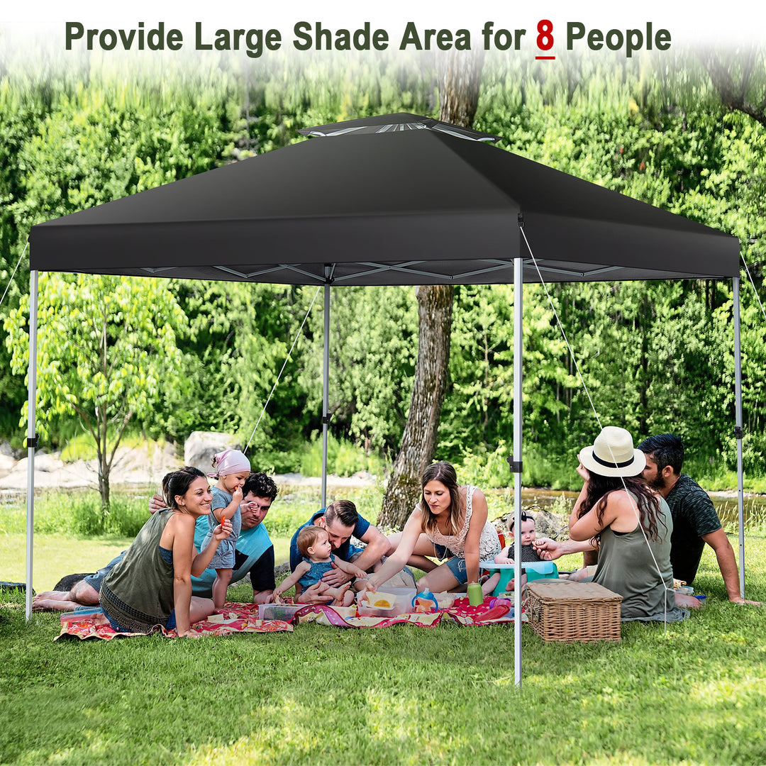 3m x 3m Pop Up Gazebo with Adjustable Height and Double Vented Roof-Black