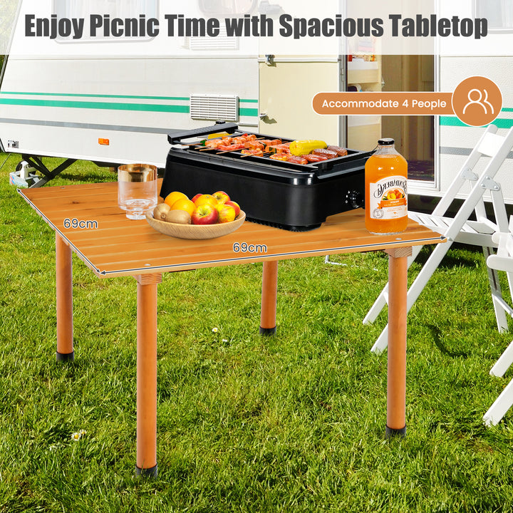 Folding Roll Up Portable Picnic Table with Carrying Bag-Natural