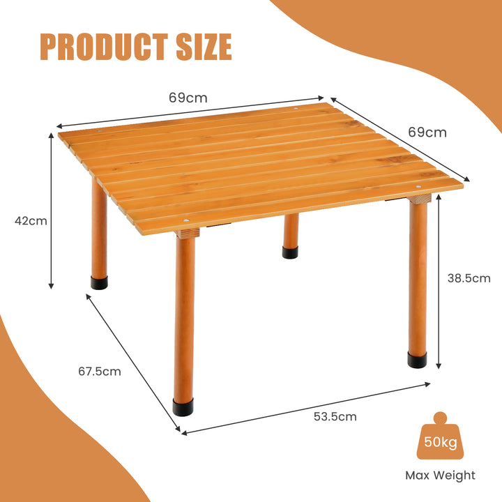 Folding Roll Up Portable Picnic Table with Carrying Bag-Natural