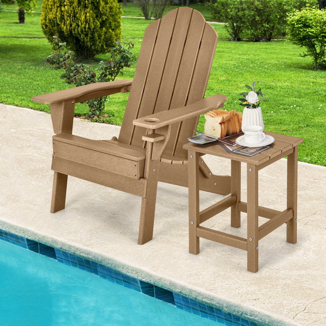 Patio Square HDPE Side Table for Balcony Backyard Lawn-Brown