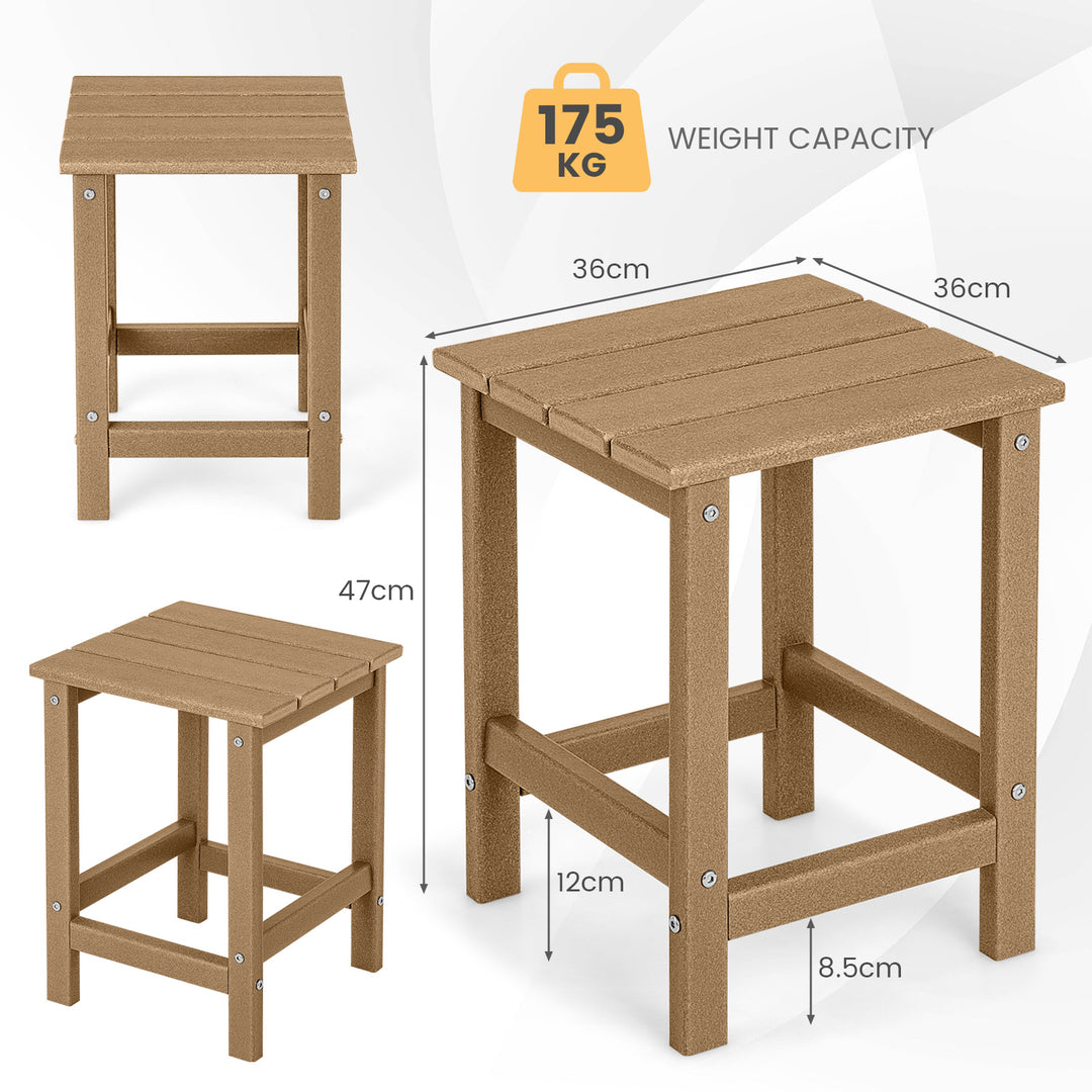 Patio Square HDPE Side Table for Balcony Backyard Lawn-Brown