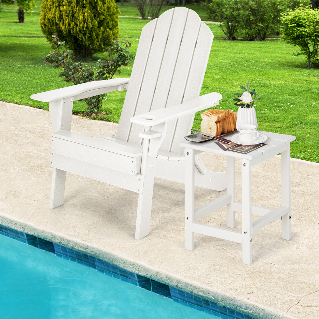 Patio Square HDPE Side Table for Balcony Backyard Lawn-White