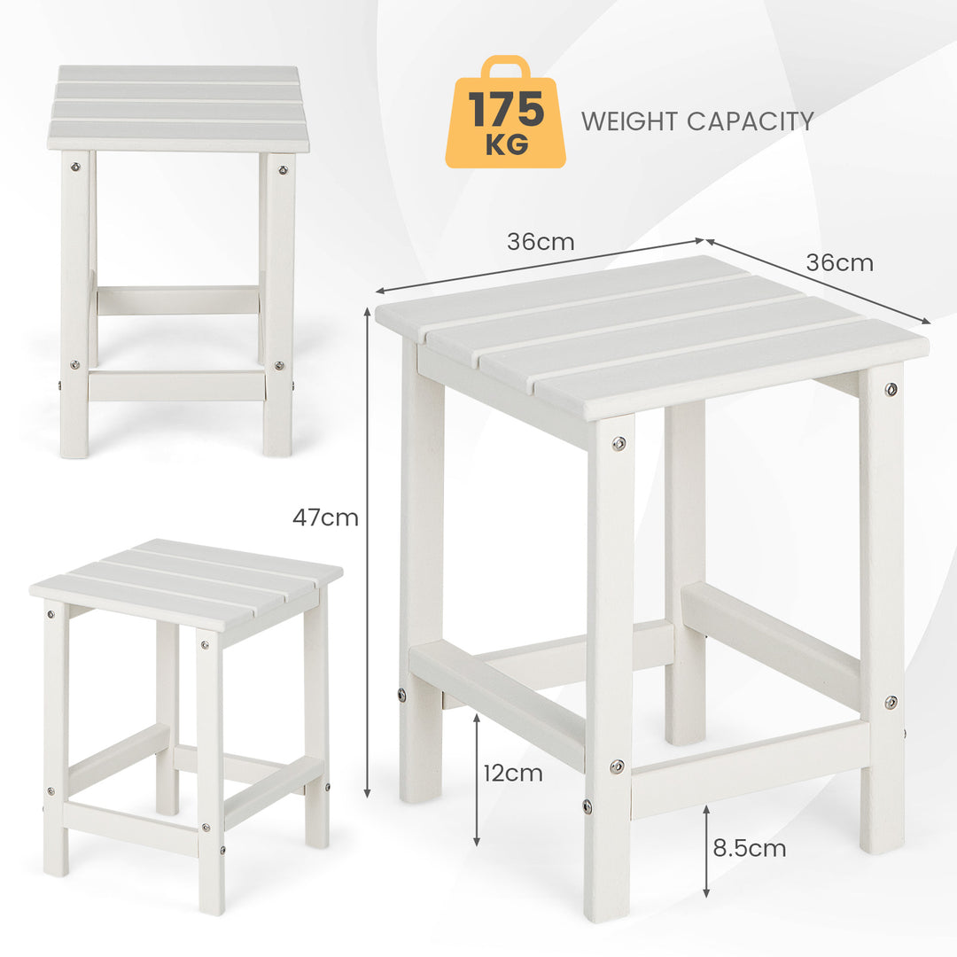 Patio Square HDPE Side Table for Balcony Backyard Lawn-White