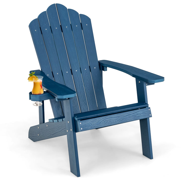 Adirondack Chair with Movable Cup Holder for Fire Pit Beach Deck -Navy