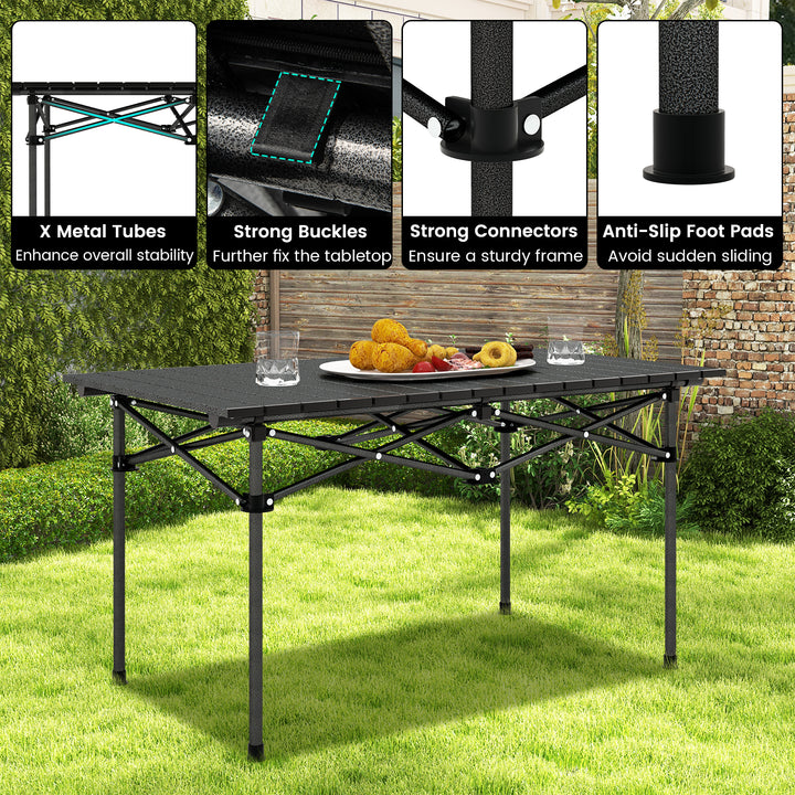 Aluminum Camping Table for 4-6 People-Black