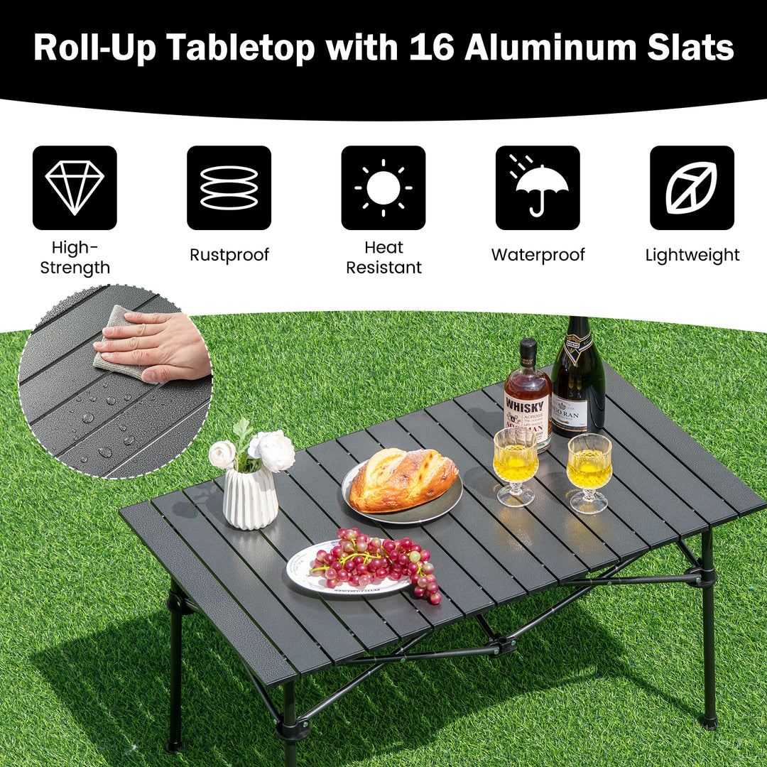 Aluminum Camping Table for 4-6 People-Black