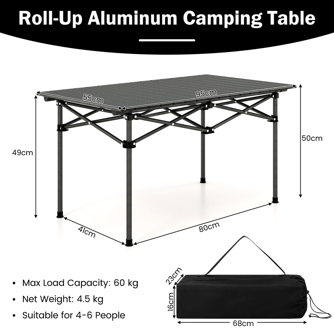 Aluminum Camping Table for 4-6 People-Black