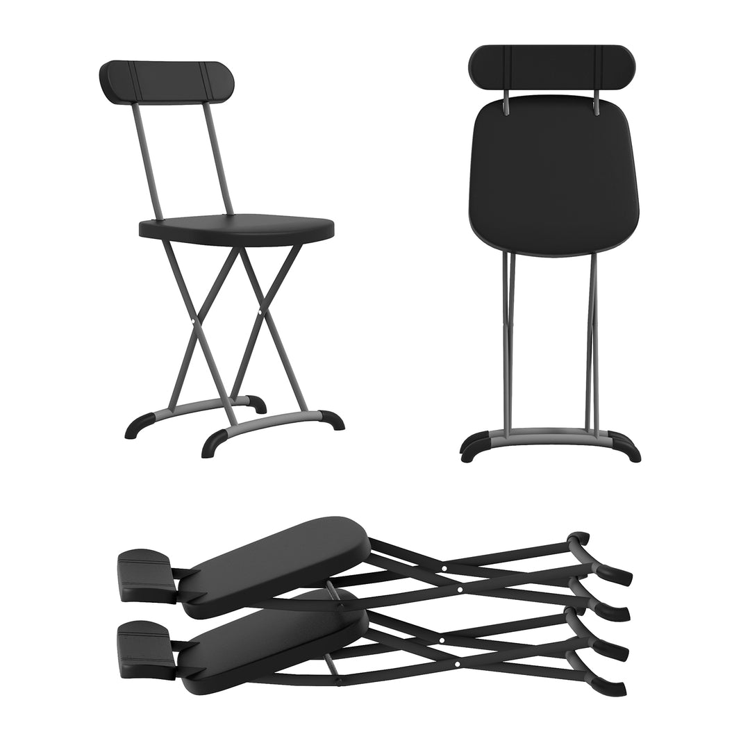 Metal Folding Stool with Sturdy Frame and Backrest-Black