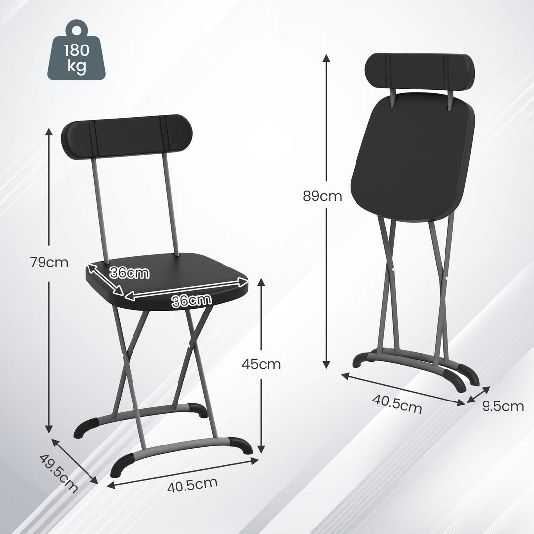 Metal Folding Stool with Sturdy Frame and Backrest-Black