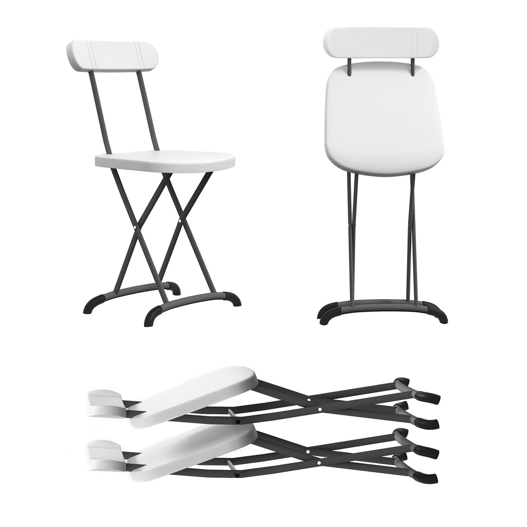 Metal Folding Stool with Sturdy Frame and Backrest-White