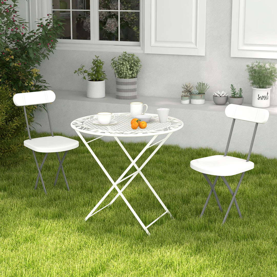 Metal Folding Stool with Sturdy Frame and Backrest-White