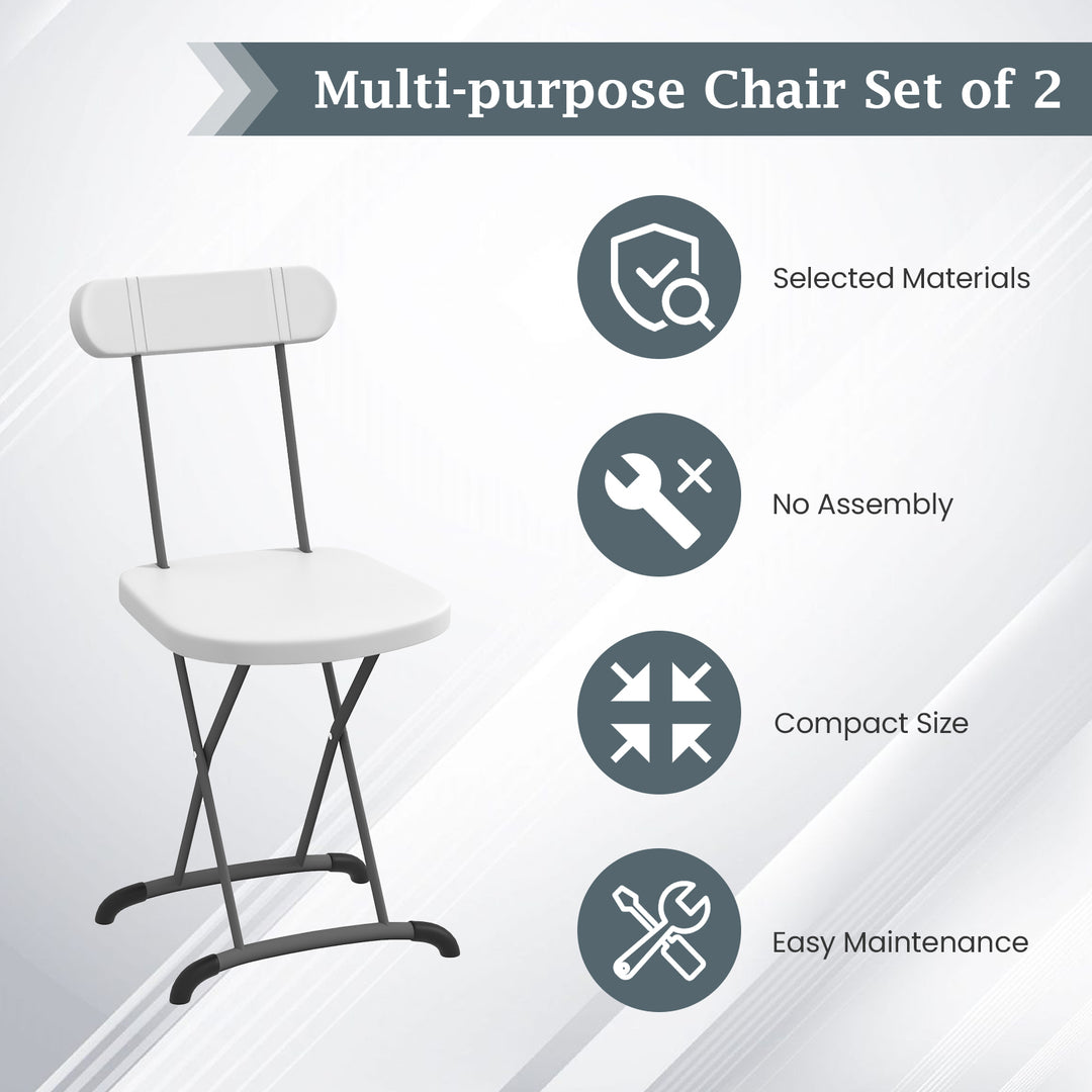 Metal Folding Stool with Sturdy Frame and Backrest-White