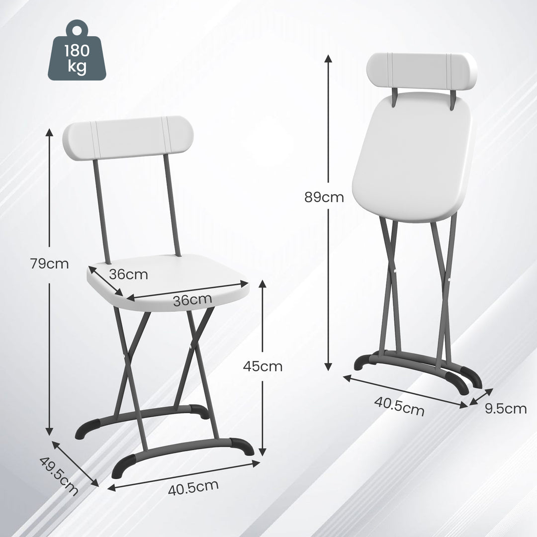 Metal Folding Stool with Sturdy Frame and Backrest-White