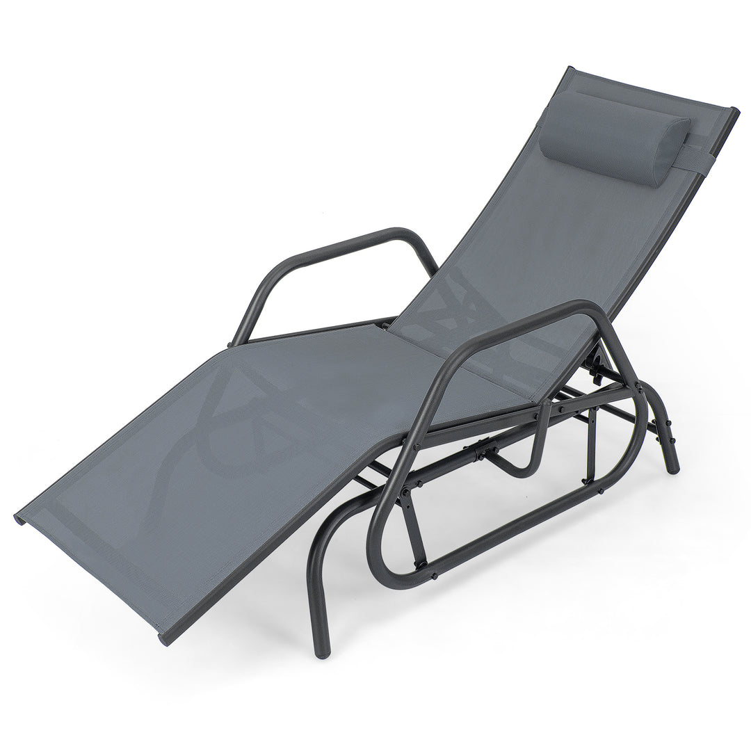 Outdoor Chaise Lounge Glider Chair with Armrests-Grey