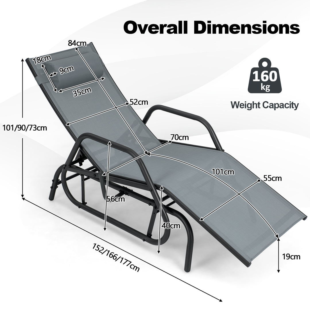 Outdoor Chaise Lounge Glider Chair with Armrests-Grey