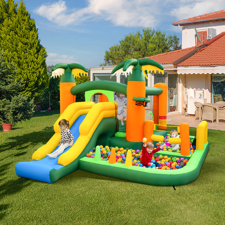 8-in-1 Tropical Inflatable Bounce House with 2 Ball Pit Pools