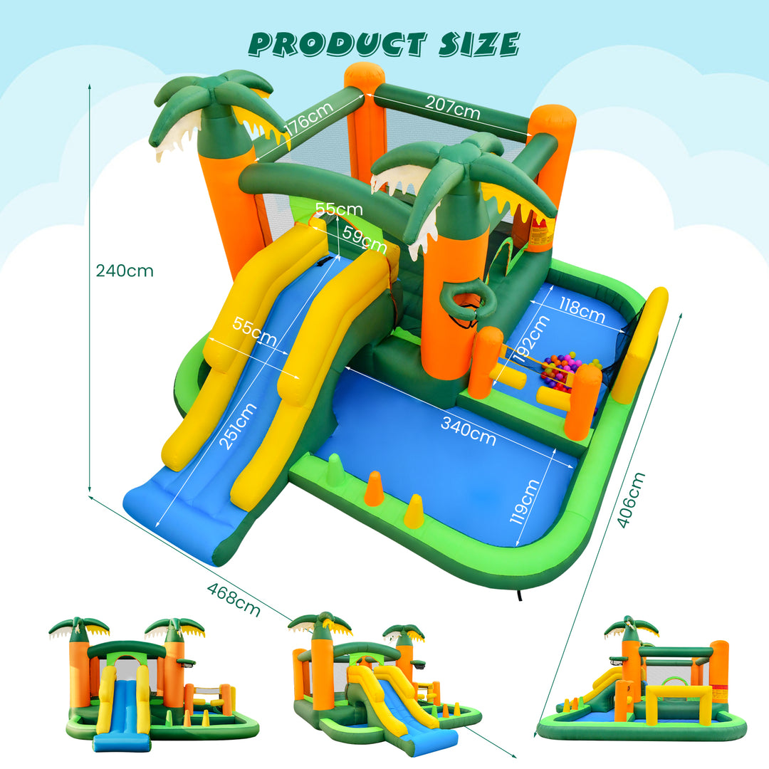 8-in-1 Tropical Inflatable Bounce House with 2 Ball Pit Pools