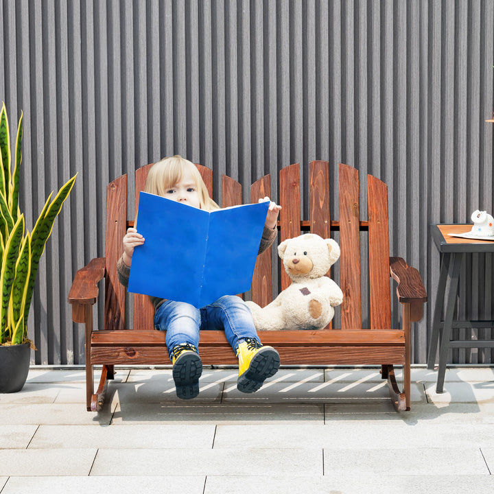 2 Person Adirondack Rocking Chair Outdoor Rocking Bench-Rustic Brown