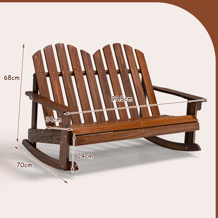 2 Person Adirondack Rocking Chair Outdoor Rocking Bench-Rustic Brown