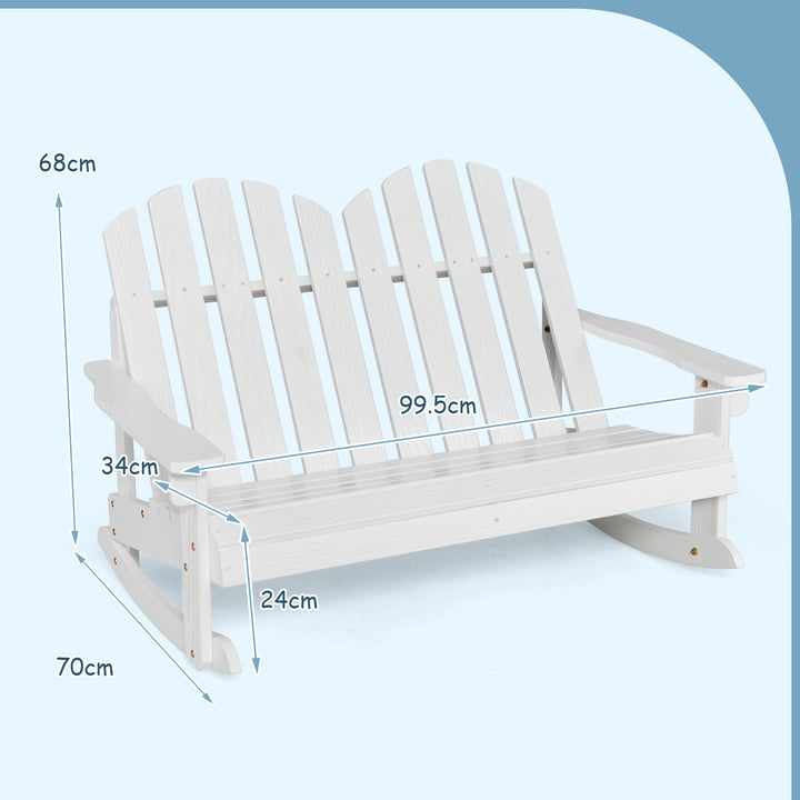 2 Person Adirondack Rocking Chair Outdoor Rocking Bench-White