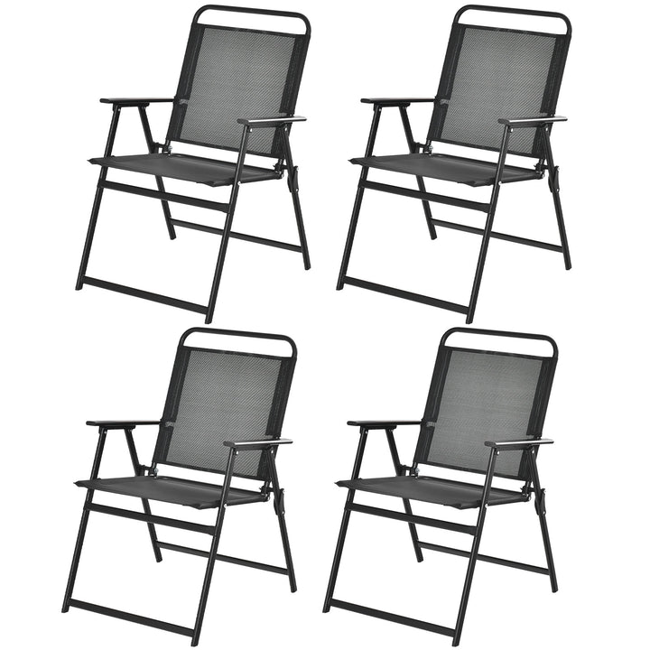 Outdoor Folding Chairs Set of 4 with Breathable Seat-Black