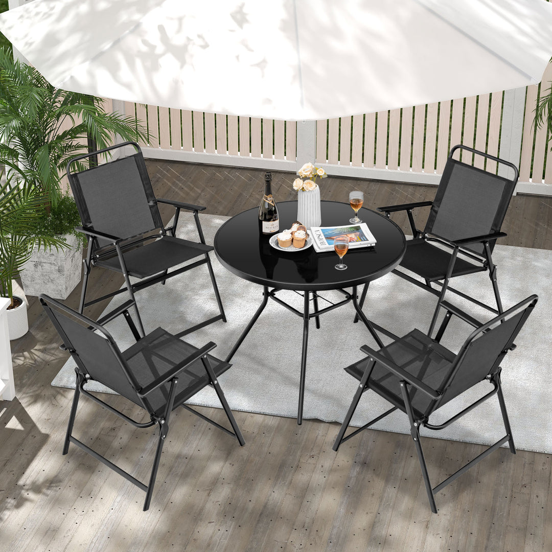 Outdoor Folding Chairs Set of 4 with Breathable Seat-Black