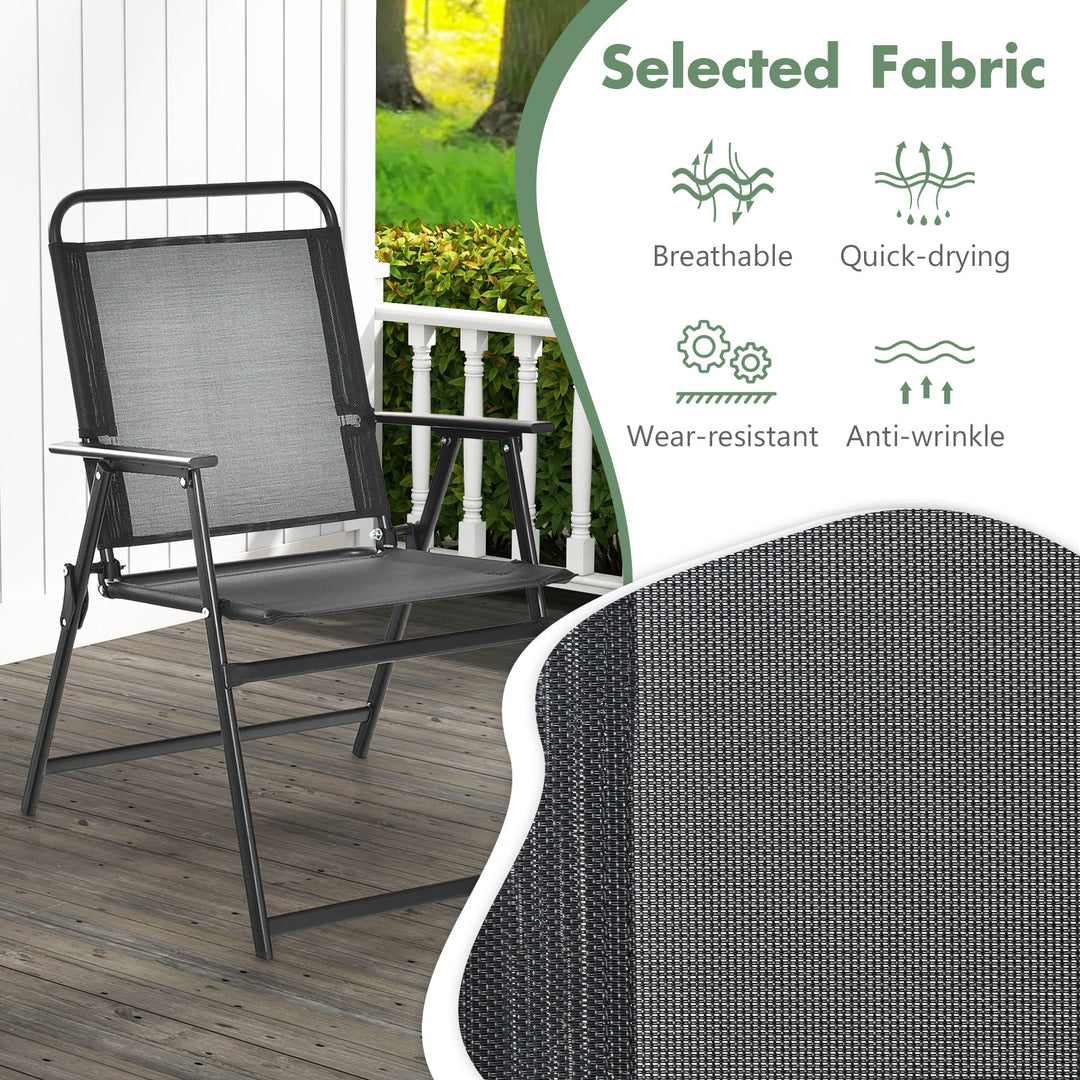 Outdoor Folding Chairs Set of 4 with Breathable Seat-Black