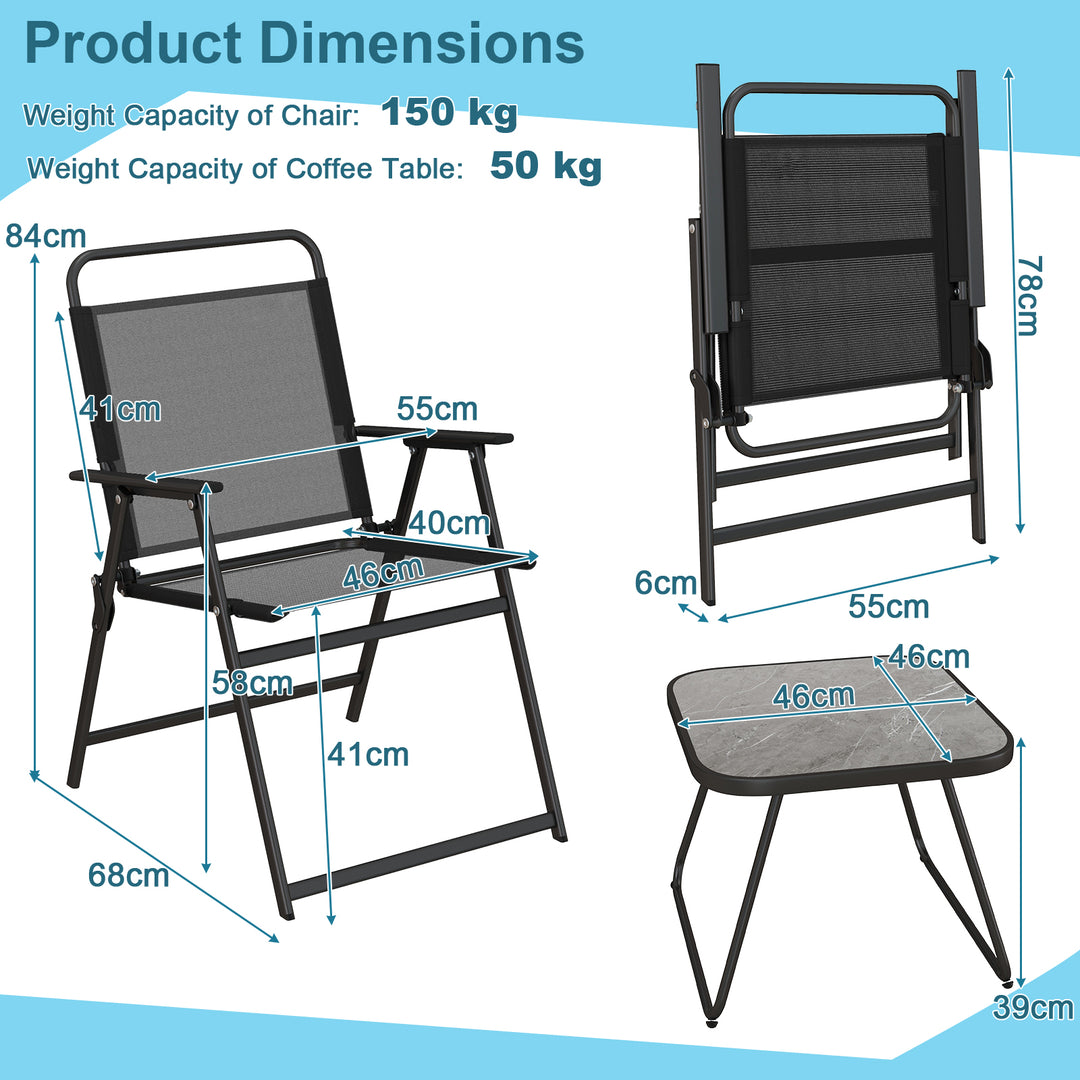 Folding Conversation Set for Backyard, Poolside-Black