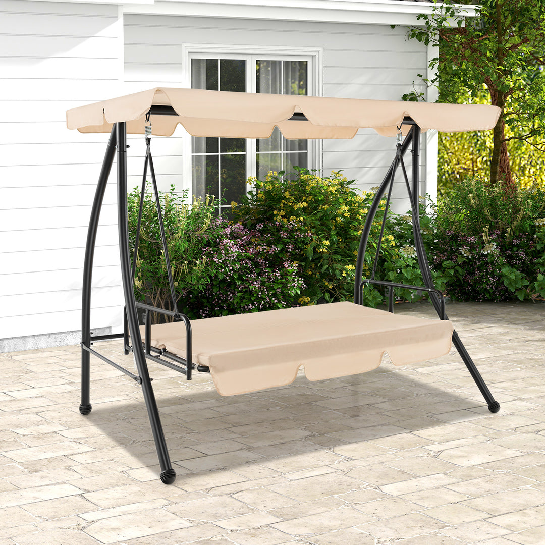 Garden Swing Chair with Adjustable Canopy and Removable Cushion-Beige