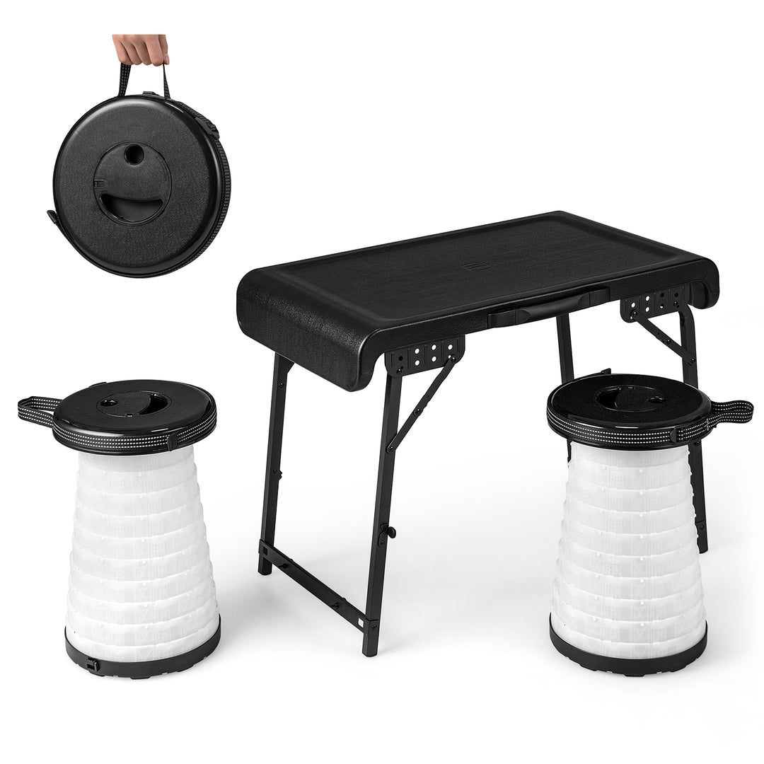 Folding Table Stool Set with a Camping Table-Black