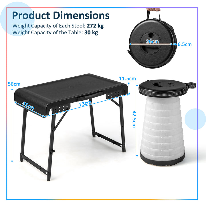 Folding Table Stool Set with a Camping Table-Black