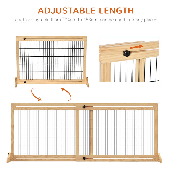 Adjustable Wooden Pet Gate, Freestanding Dog Barrier Fence with 2 Panels for Doorway, Hallway, 69H x 104-183 cm, Natural