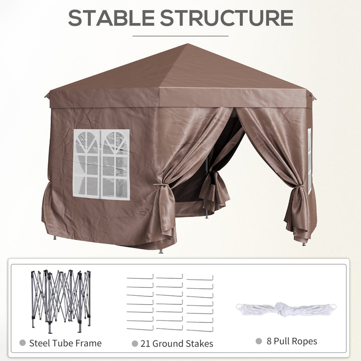 4m x 4m Hexagonal Metal Frame Garden Gazebo Brown