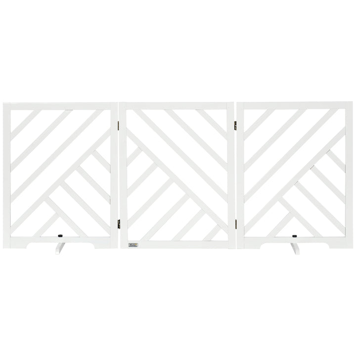PawHut Dog Gate, Freestanding Pet Gate, Folding Wooden Puppy Fence, Indoor Barrier with 2PCS Support Feet for House Doorway Stairs, White