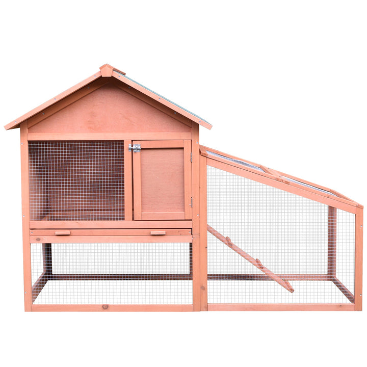 PawHut Small Animal Two-Level Fir Wood Hutch w/ Slide Out Tray Red/Brown