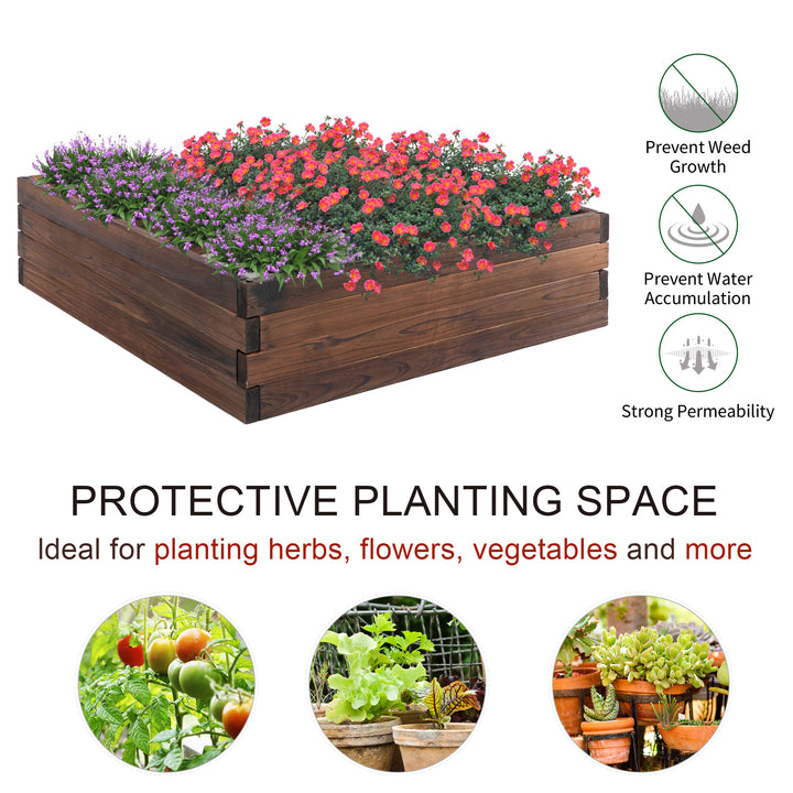 Outsunny Garden Wooden Raised Bed Planter Grow Containers For Outdoor Patio Plant Flower Vegetable 80L x 80W x 22.5H cm